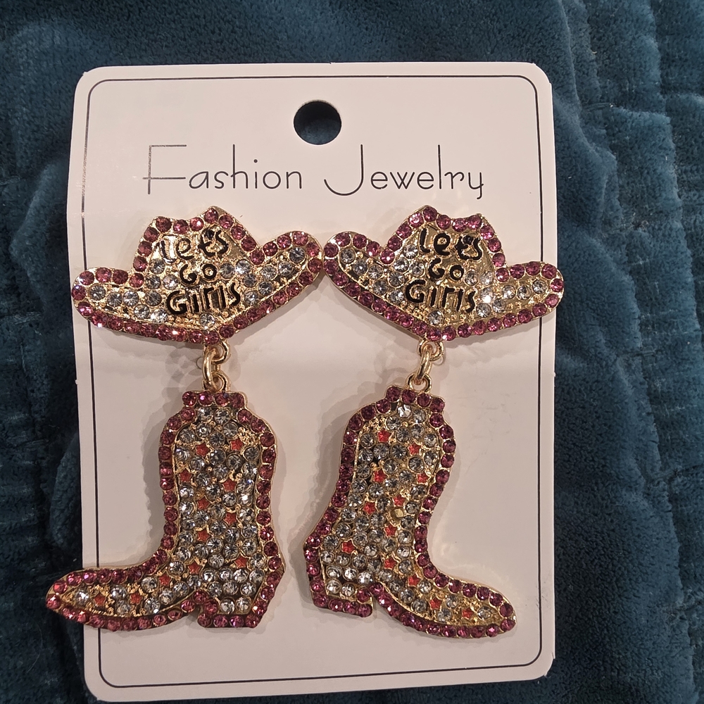 Fashion Jewelry Pink and Silver Cowgirl Earrings